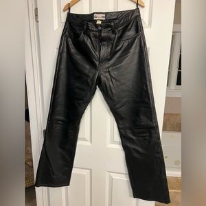 Men's Gap Black Leather Pants Jeans Riding Biker 34x32 Vintage 2002 EXCELLENT.